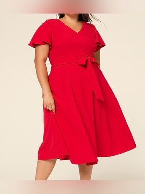 Lena V-Neck Level-Hem Midi Dress